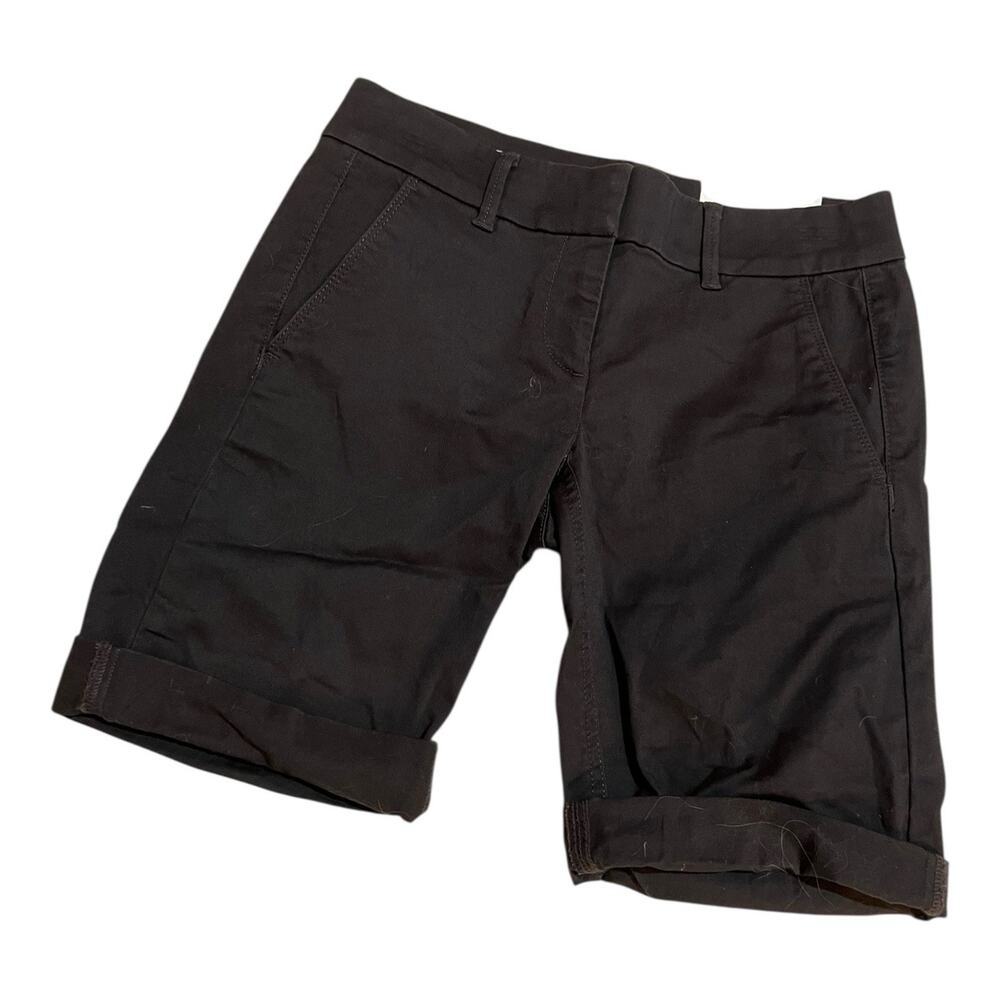 LOFT Womens Bermuda Roll Shorts Size 00P Black Flat Front Mid Rise Zip Fly NWT